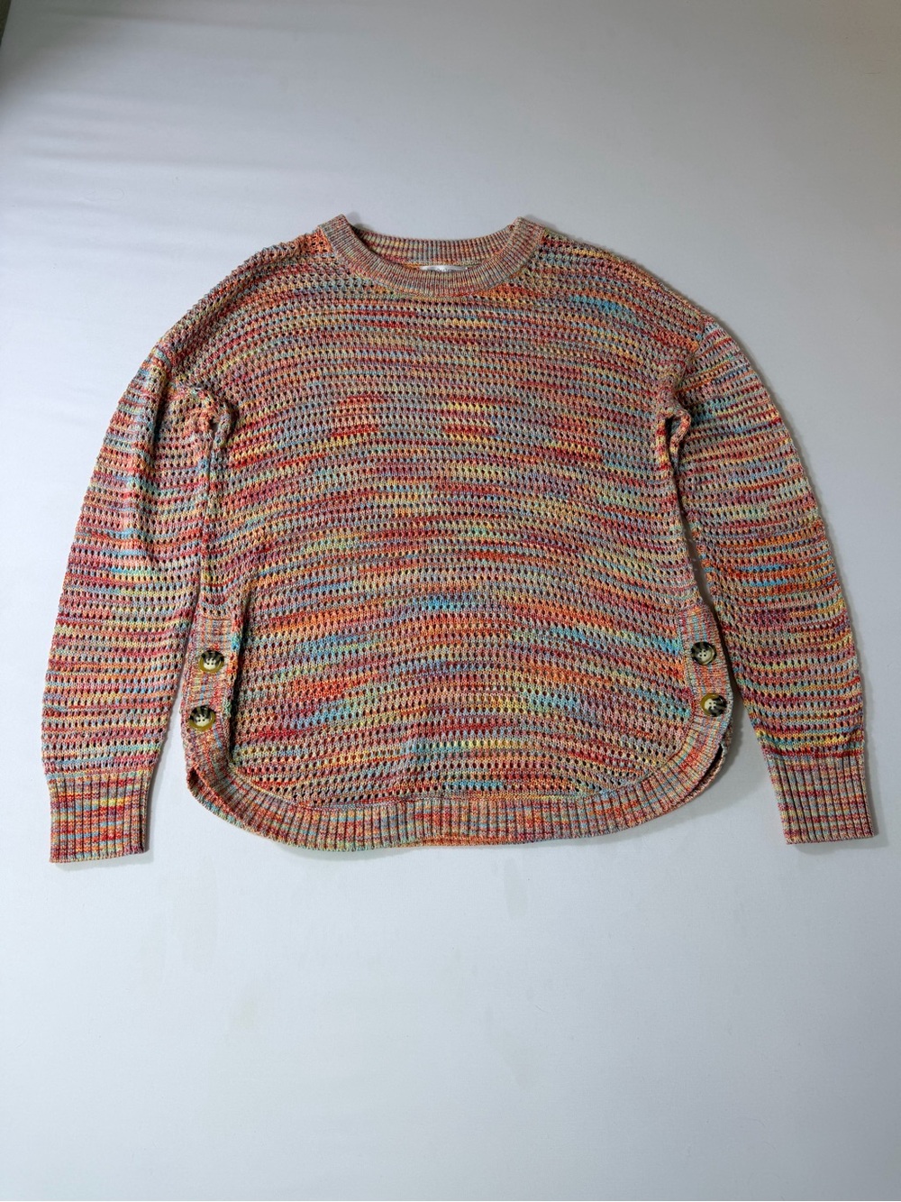 Women’s Large Raglan Knit Multicolor Pink Pullover Crew Long Sleeve Sweater
